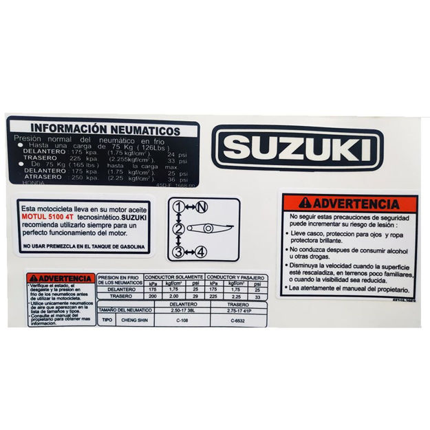 Imagen de Calcomania Advertencia Suzuki Ax100 Ts185 Ts125 Col