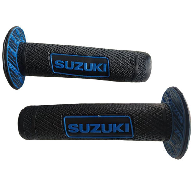 Imagen de Manillar Grips Puños De Lujo Moto Logo Suzuki Ts125 Ts185 Ax100 Gn125 Dr200 Gixxer