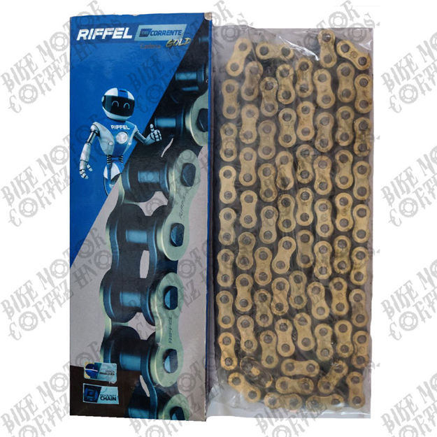Imagen de Cadena 428H 136L Dorada Fiffel Suzuki Ax100 Gn125 Ts125 Gixxer150 Yamaha Rx100 Rx115 Rx125 Rx135 Dtk125 Dtk175 Dte Calimatic Trail Xtz125 Yb125 Ybr125