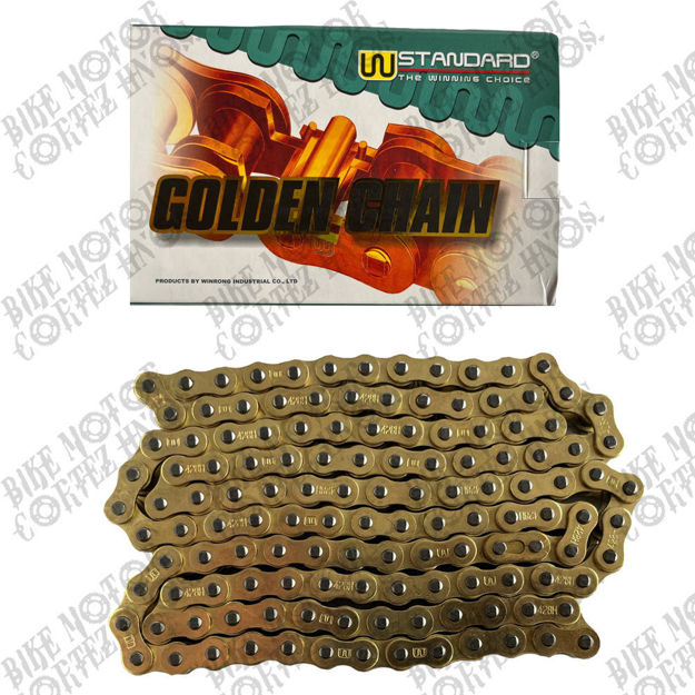 Imagen de Cadena 428H 132L Standard Dorada Suzuki Ax100 Gn125 Ts125 Gixxer150 Yamaha Rx100 Rx115 Rx125 Rx135 Dtk125 Dtk175 Dte Calimatic Trail Xtz125 Yb125 ybr125